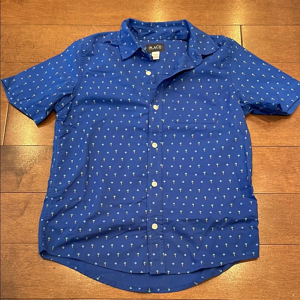 Palm Trees Blue Button Down Shirt